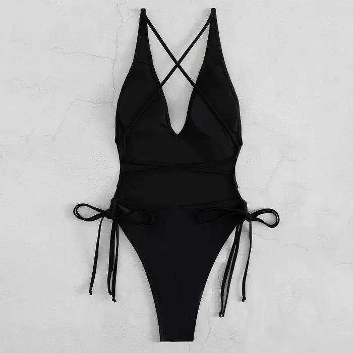 Maillot de bain une pièce femme sexy push-up - Body solide à lacets effet galbant plage