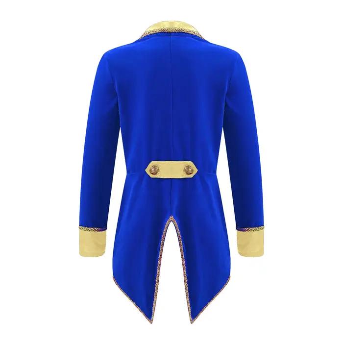 Costume de cirque pour enfants, maître de cérémonie ou magicien, veste longue à revers en velours, p