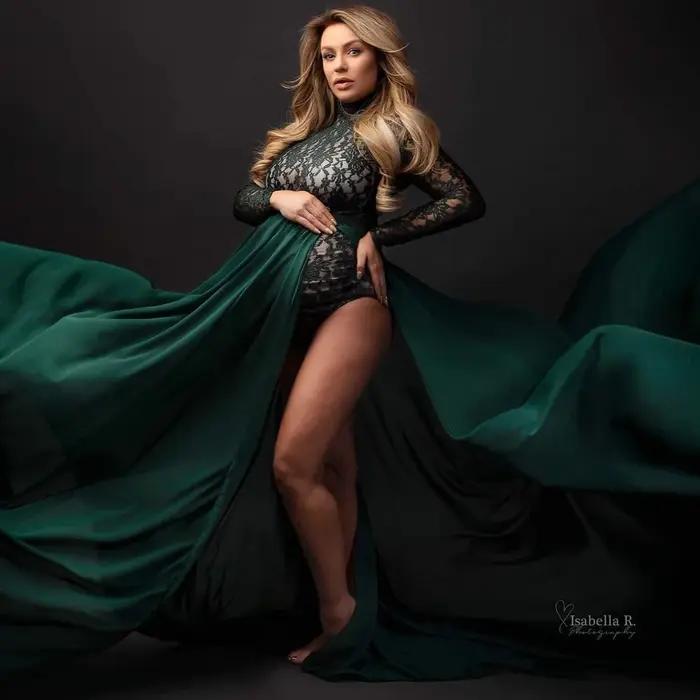 Robe d'accessoires de photographie de maternité, body en dentelle extensible, jupe fendue sur les cô