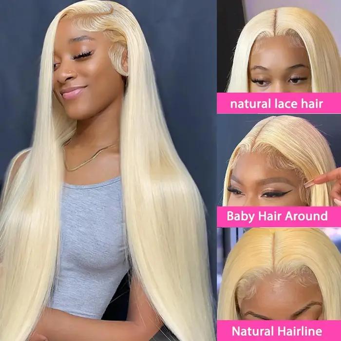 Perruque Lace Front Wig sans colle naturelle, cheveux lisses, blond 613, 13x4 HD, 30 pouces, 613