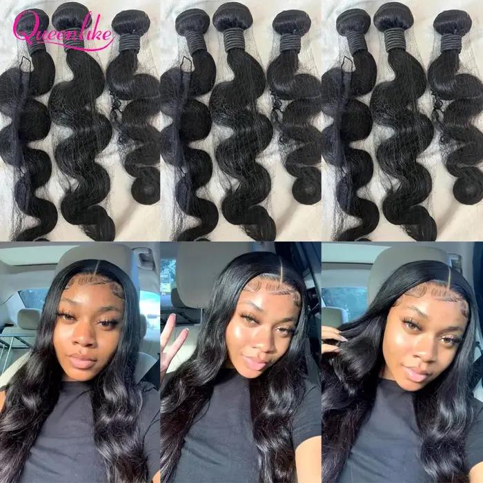 Queenlike 24 24 24 pouces corps vague paquets cheveux humains 12A brésilien