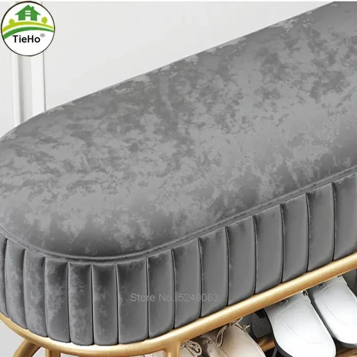 Banc de rangement de chaussures en velours doux 60/80/100CM, meuble à chaussures avec support à 2 ni