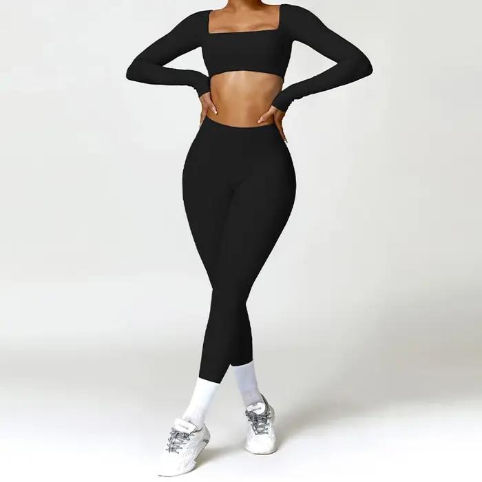 Ensemble de sport Hearuisavy 2 pièces pour femme : haut court et legging de course à séchage rapide