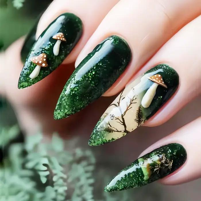 24 pièces/seste faux ongles courts moyens pour femmes filles fleurs colorées plage de champignons po