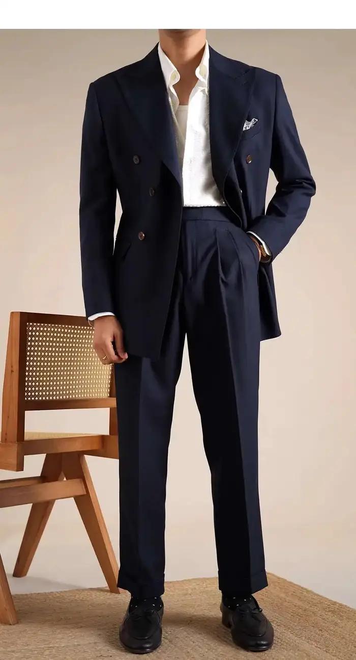 Smoking à double boutonnage imbibé pour hommes, 2024 laine, blazers italiens, zones fumeurs, mariage