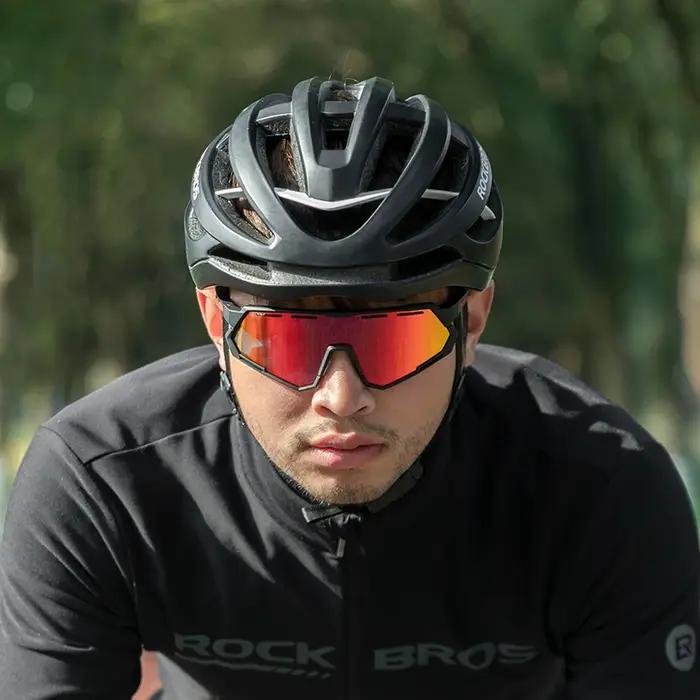 ROCKBROS-Lunettes de soleil polarisées photochromiques UV400, 2 lentilles, cyclisme, sport, VTT, rou