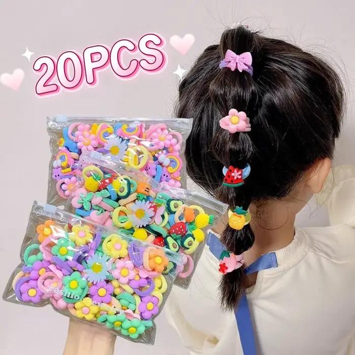 Bandes de cheveux élastiques en caoutchouc avec dessins animés mignons pour filles attaches de cheveux douces pour les enfants occasions spéciales et tous les jours
