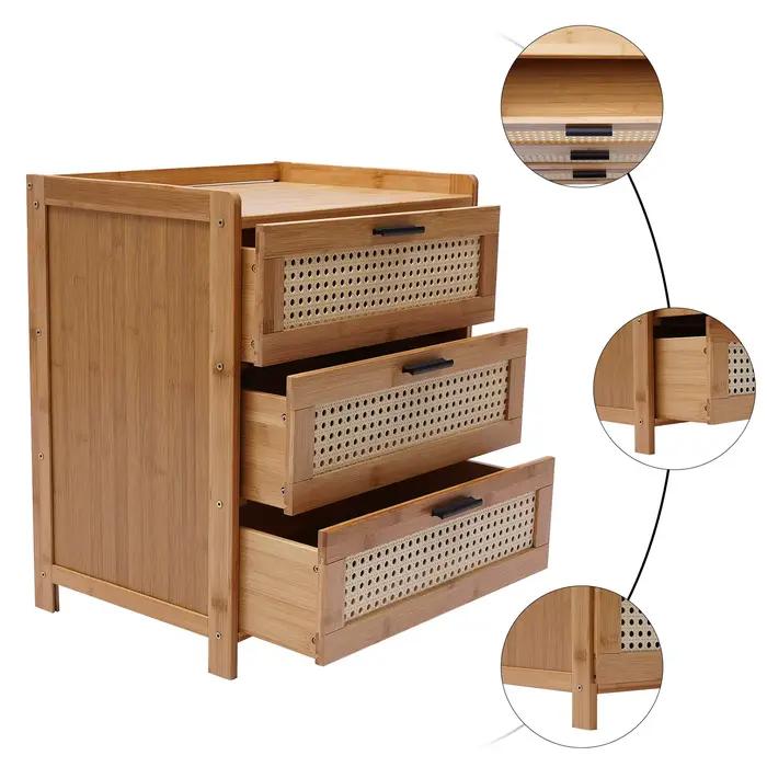 Table de chevet en bois de bambou à 3 tiroirs, armoire de rangement, meuble de chevet de chambre à c