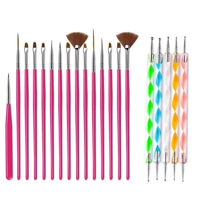 Ensemble de pinceaux pour Nail Art, 20/15 pièces, poudre liquide de manucure, sculpture, vernis Gel
