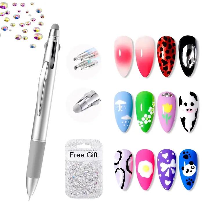 Stylo à bille 5 en 1 pour Nail Art, Type presse, taille multi-têtes, pointe ondulée/taches/perceuse