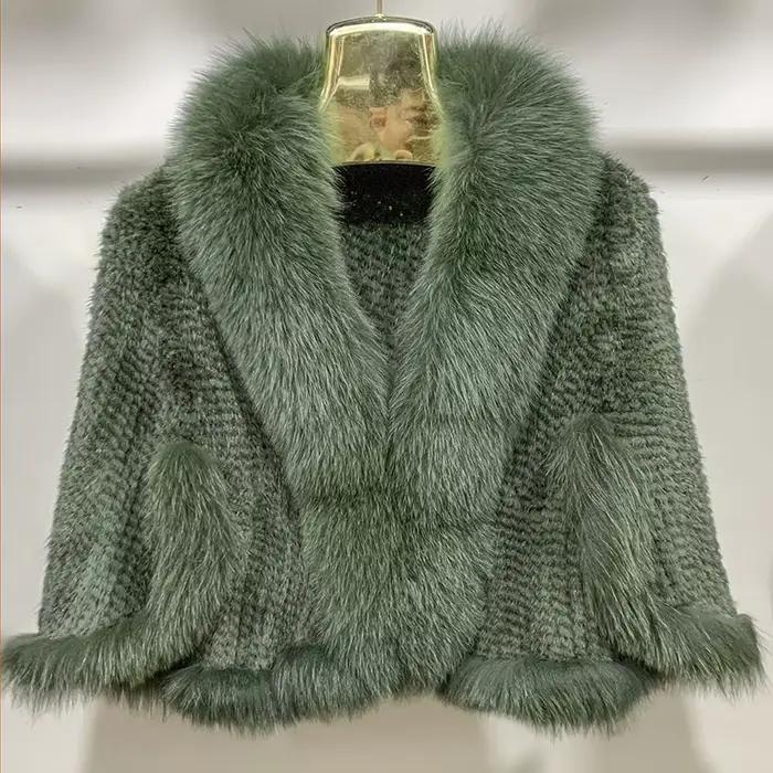 Nouveau Poncho en vraie fourrure de vison tricoté 100% naturel véritable fourrure de vison châle nat