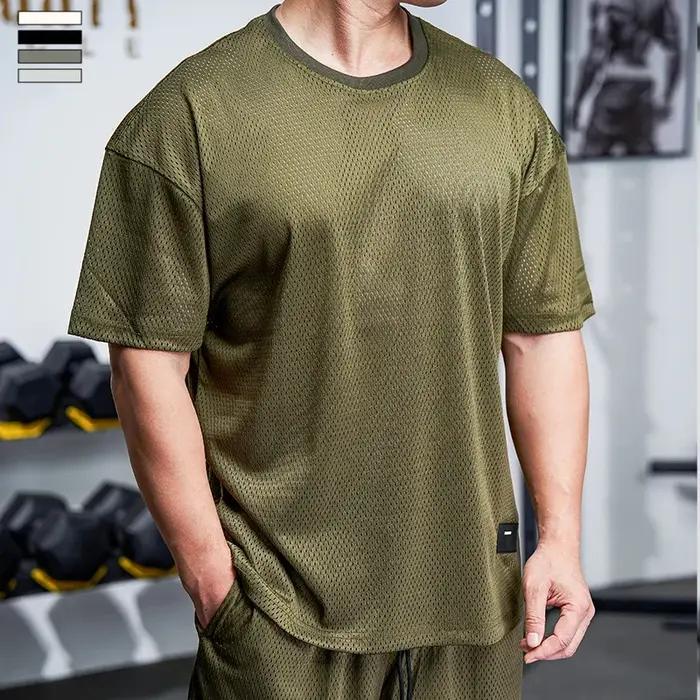 Hommes gymnastique chemise musculaire course entraînement ample à manches courtes Tennis Football fo