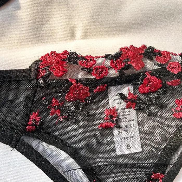 Soutien-gorge brodé transparent à petites fleurs pour femmes lingerie chaude sous-vêtements sexy culottes intimes ensemble deux pièces occasionnels romantiques cérémonies