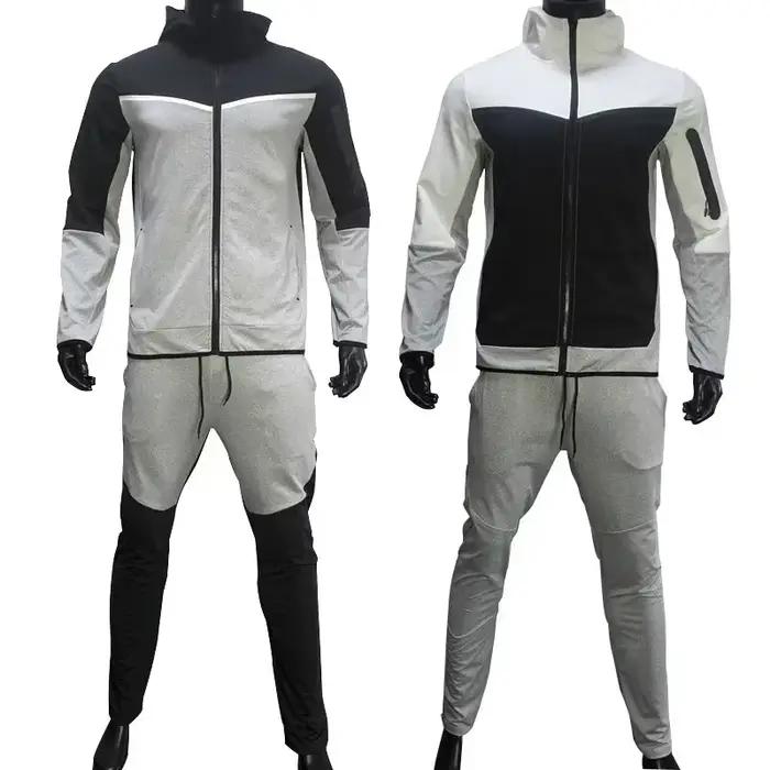 Ensembles de course à capuche pour hommes, survêtements décontractés patchwork, veste à glissière et