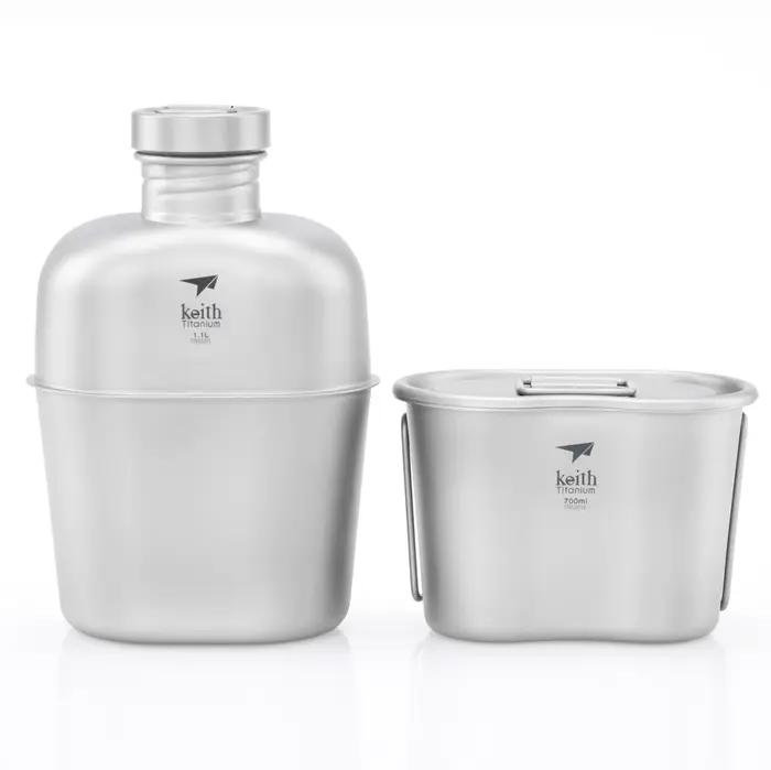 Pamono-Ensemble de bouteilles d'eau militaires en titane Ti3060, kit de cantine de randonnée, poudre