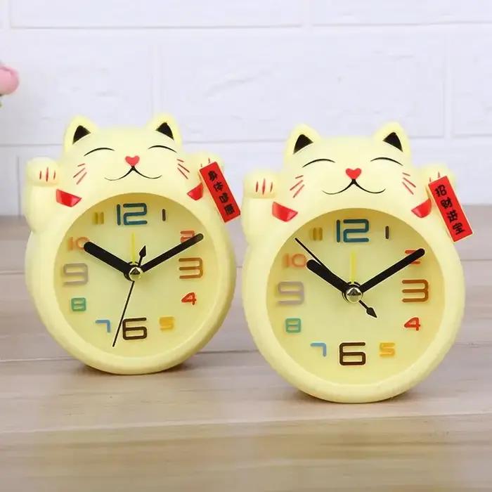 Réveil chat porte-bonheur de dessin animé créatif, Mini décoration de Table pour étudiant, mignon en