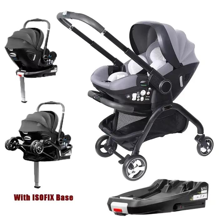 Poussette multifonctionnelle 4-en-1, siège auto pour enfant avec base ISOFIX, poussette portable, po