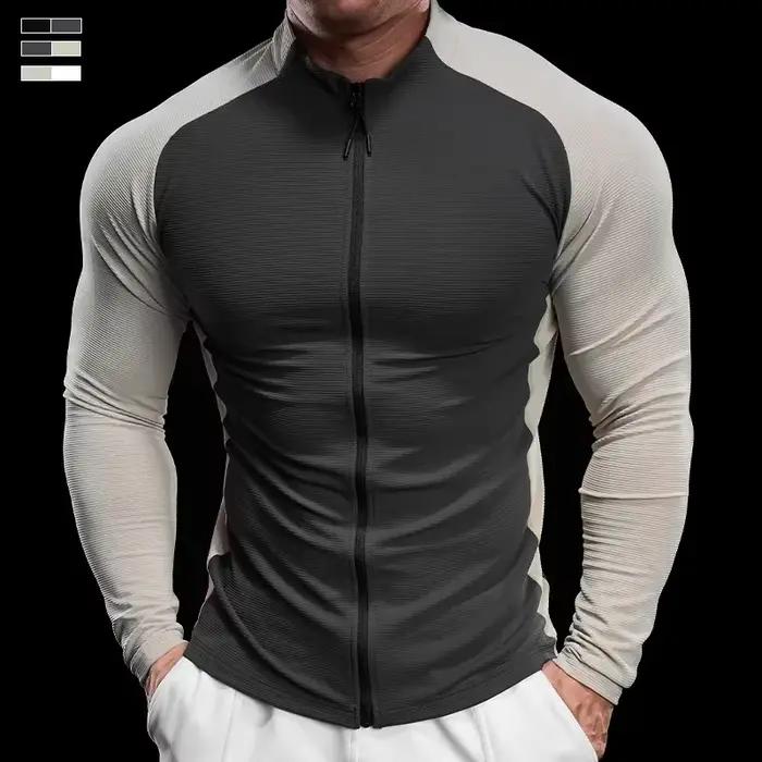 Sportif haut de fitness à manches longues pour hommes, veste de sport, séchage rapide, respirant, mi
