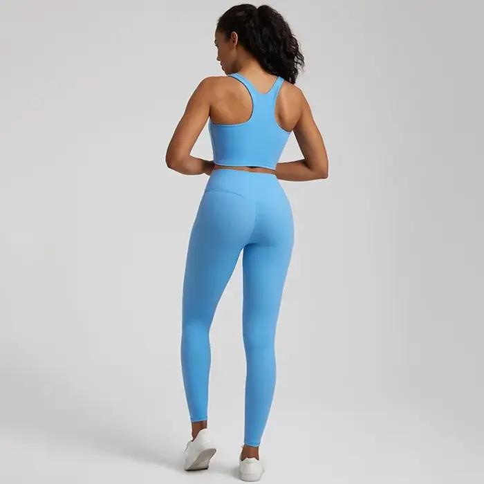 Ensemble yoga femme 2 pièces - Leggings taille haute et soutien-gorge court - Vêtements fitness doux