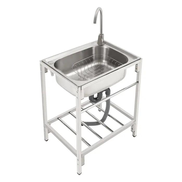Lavabo à main en acier inoxydable à cuve unique, commercial, autoportant