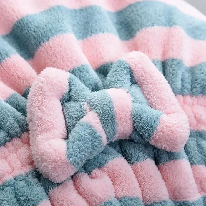Serviette pour cheveux secs, bonnet de douche à séchage rapide pour femmes, motif rayé, accessoires