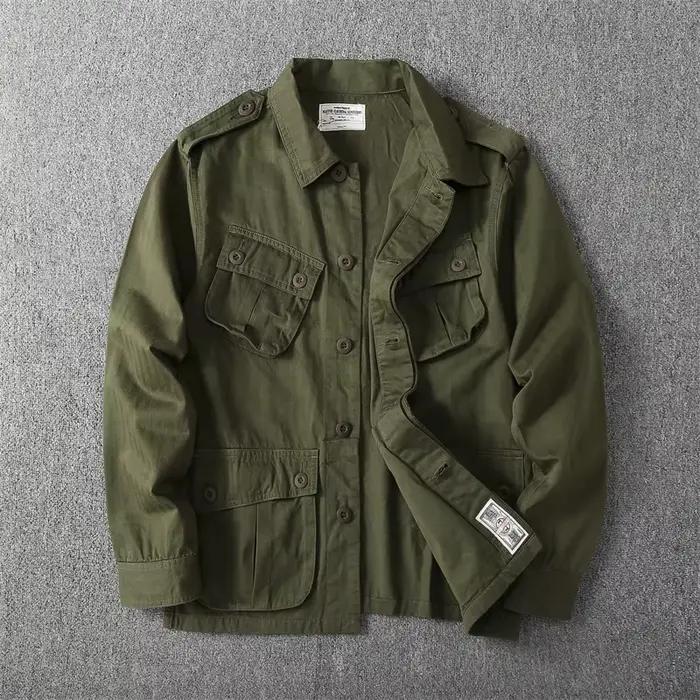 Veste Cargo Militaire Multi-Poches pour Homme, Manteau Délavé, 1603 Coton, Jungle Tropicale Américai