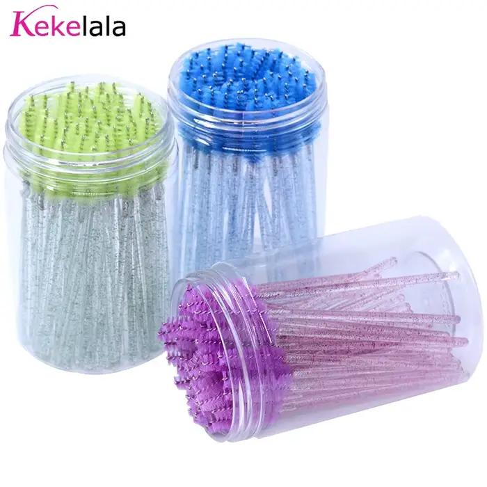 Brosses d'extension de cils avec récipient, 50 pièces/bouteille, baguettes de Mascara pour sourcils,