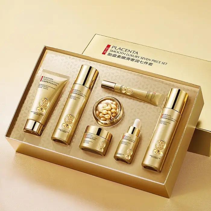 Placenta Soins de la peau Ensemble de sept pièces, riche en placenta Essence, produits de beauté pou
