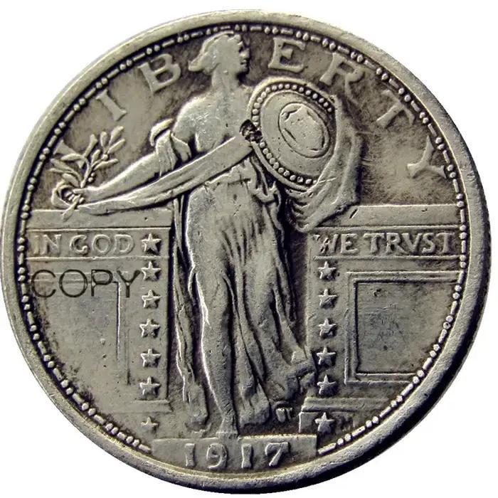 Pièce de monnaie plaquée argent du quart de liberté debout des États-Unis 1916-1924