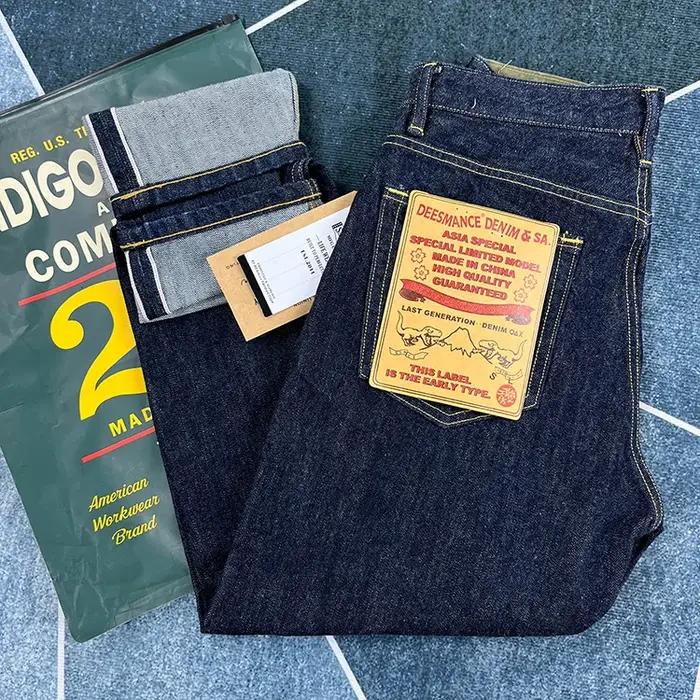 Jean Denim Rouge à Lisière pour Homme, Pantalon en Coton Indigo Brut, Lourd, Désillé, Mode Jeune Hom