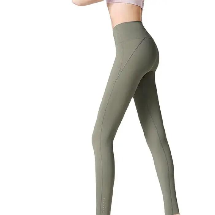 Pantalon yoga taille haute femme leggings fitness élastiques levage hanches couleur chair
