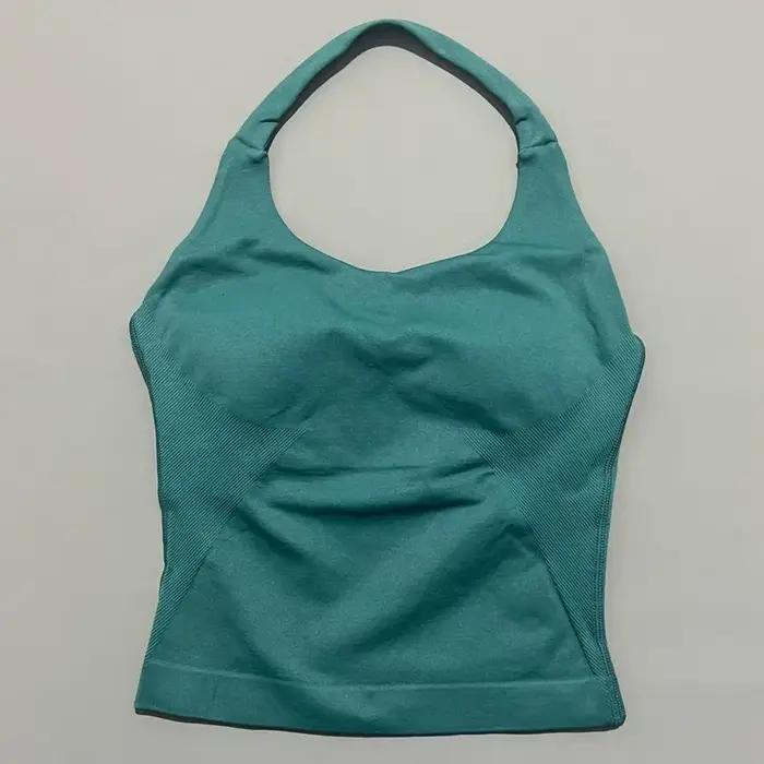 Haut de sport dos nu sexy pour femme, couleur unie, sans couture, avec soutien-gorge rembourré, idéa