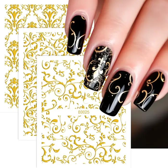 30 feuilles or fleurs métalliques vigne Nail Art décalcomanies 3D dentelle fleur autocollant pour on