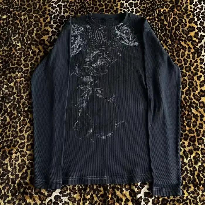 Y2K Hottie Grunge Cyber Mall Goth T-shirt thermique crânes graphique imprimé à manches longues pulls