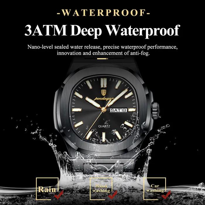 POEDAGAR luxe carré hommes montres étanche lumineux Date semaine hommes montre en acier inoxydable m
