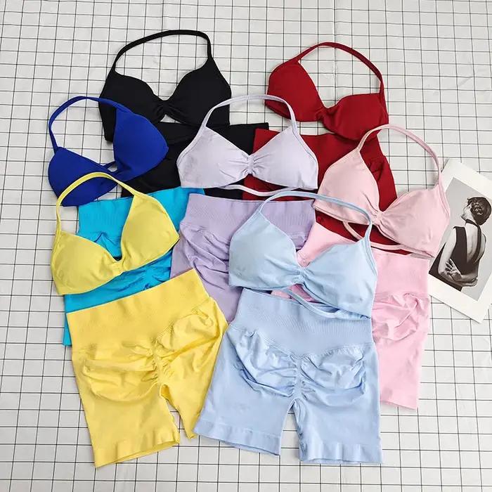 Ensemble soutien-gorge de sport à col licou et leggings taille haute pour femmes, évacuant l'humidit