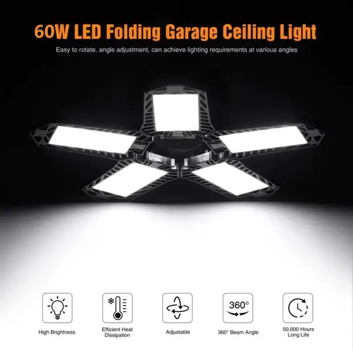 INDA/E26-Lampe de Garage à LED 60W, Ventilateur Réglable et Déformable, Luminaire de Travail Industr