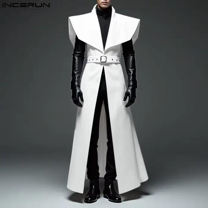 INCERUN hommes Style Long Trench revers sans manches couleur unie décontracté mâle Cardigan avec cei