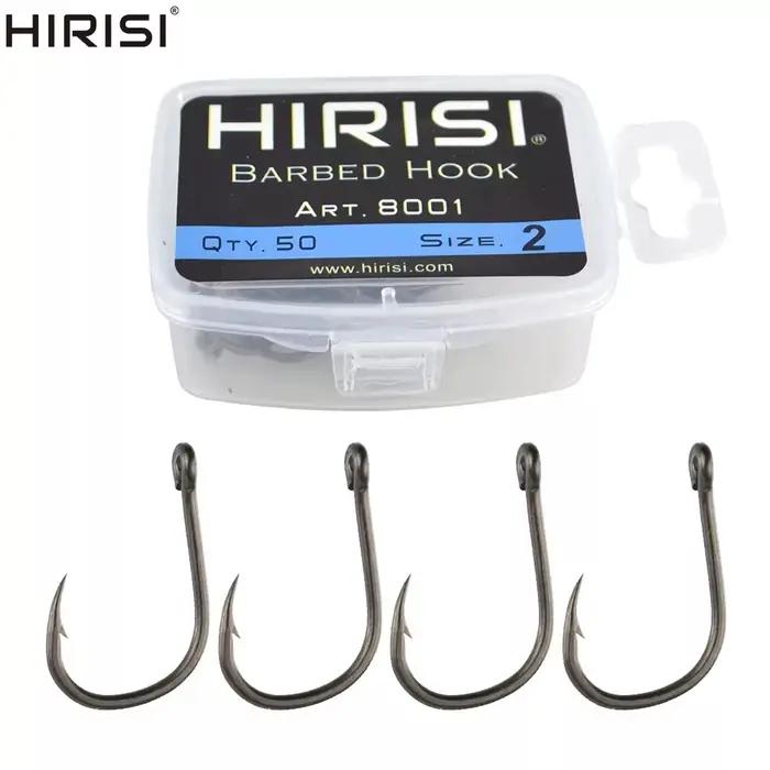 Hirisi 50 Pièces Hameçons de pêche carpe à revêtement barbelé avec oeil Conception au Japon en acier à haute teneur en c