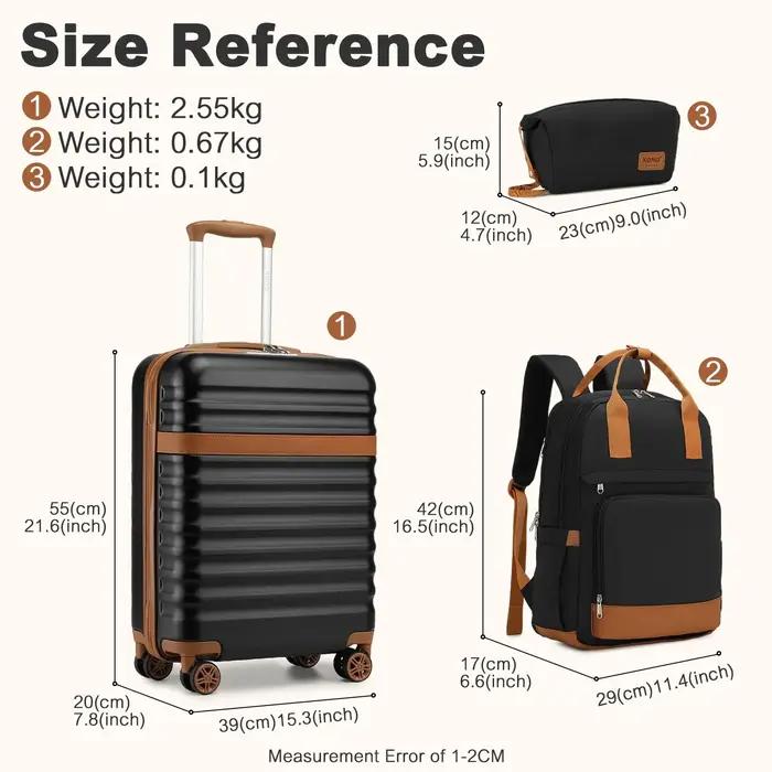 Ensemble de étuis rigides KONO – Étui robuste en ABS + PC avec 4 rouleaux de verrouillage TSA, inclu