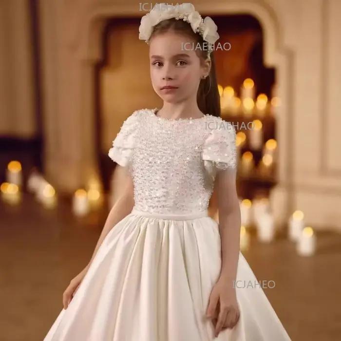 Robe de princesse élégante pour enfants, modèle 2026, avec perles, pour anniversaire, spectacle, tra