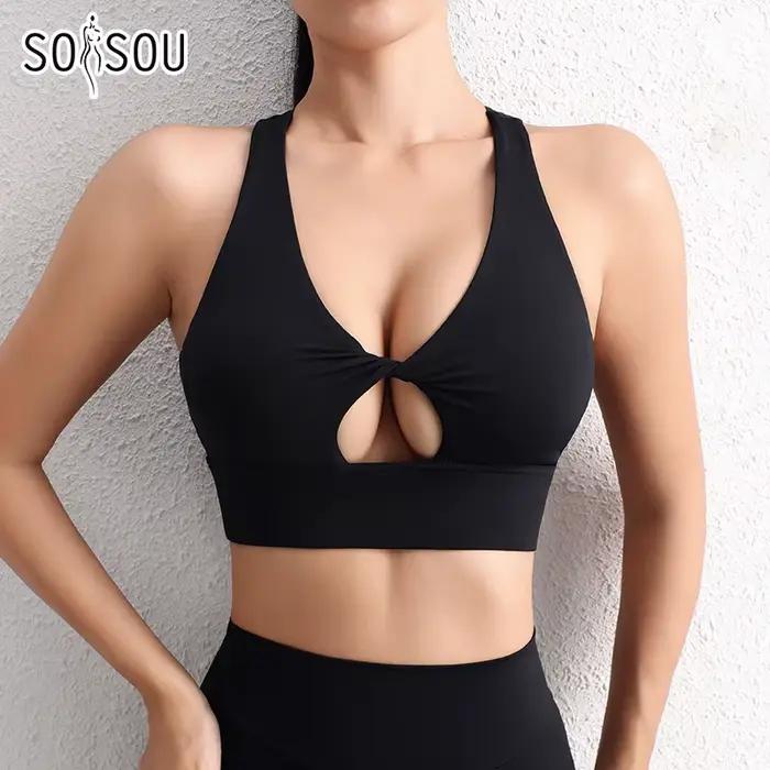 SOISOU-Soutien-gorge à col licou pour femme, haut court de yoga, sport, coussin de poitrine le plus