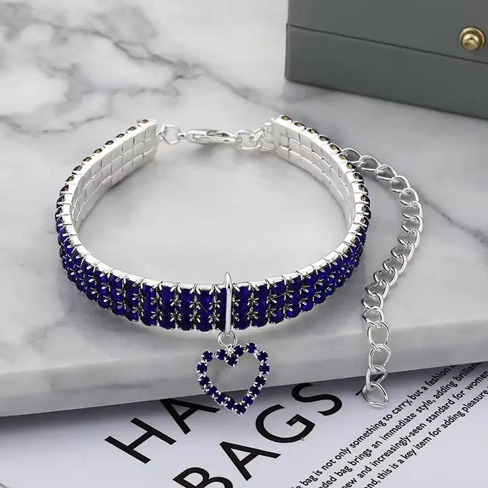 Collier élastique à trois rangées de strass pour animaux de compagnie, décoration d'amour, chiot, ch