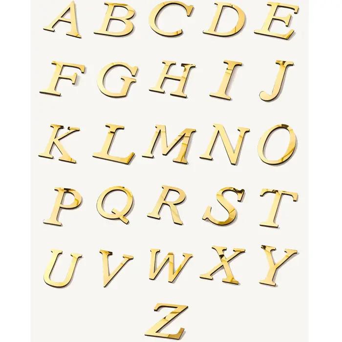 Autocollants muraux Alphabet anglais en acrylique doré, décoration de maison pour salon, chambre à c