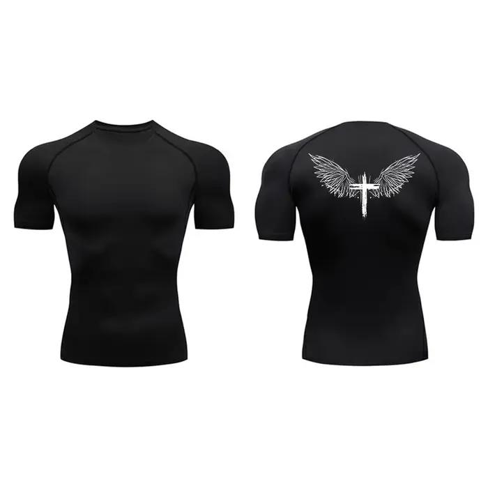 Chemises de Compression à manches courtes pour hommes, imprimé croisé, t-shirts athlétiques à séchag