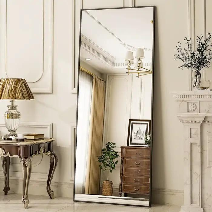 Miroir de sol Miroir pleine longueur - Rectangle 21" x 64", cadre en aluminium mural autoportant et