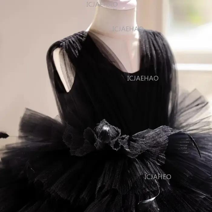 Robe de princesse noire pour filles, tenue de performance au piano, robe de soirée, tenue de cérémon