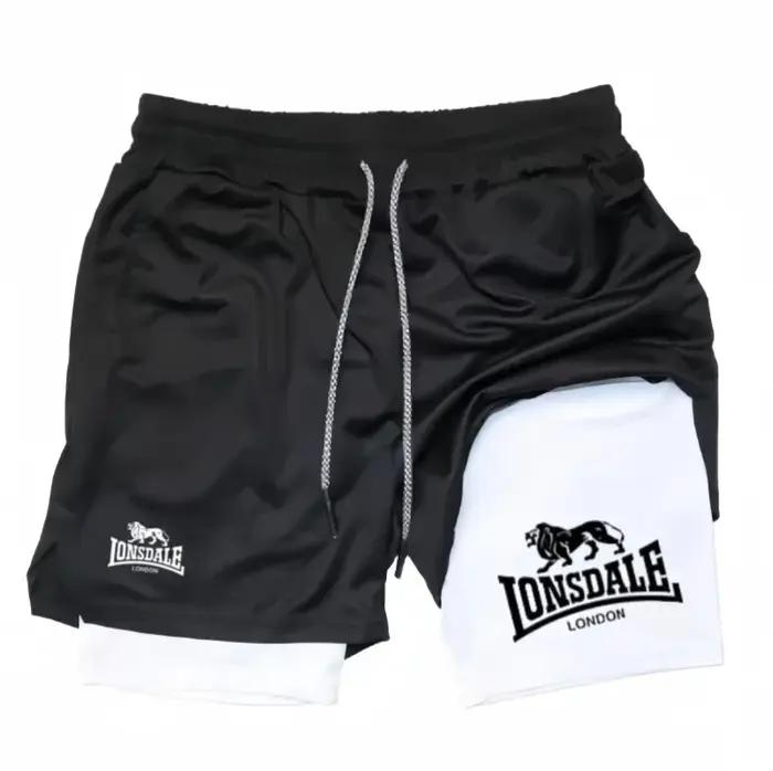 Short de course imprimé 2 en 1 pour hommes, short de Compression d'entraînement de gymnastique avec