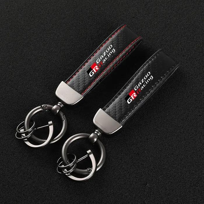 Porte-clés de voiture en cuir et fibre de carbone, porte-clés en alliage de zinc, Toyota GazIncome,
