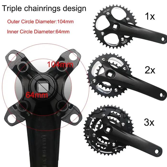 Manivelle VTT 170mm 104BCD 64BCD - Plateau 30T à 42T pour vélo 8 à 11 vitesses chaîne carré conique